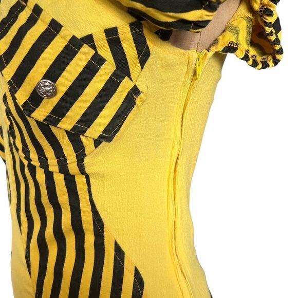 Patty Vintage 80’s Yellow Black Striped Fitted Dress Size M - Picture 8 of 9